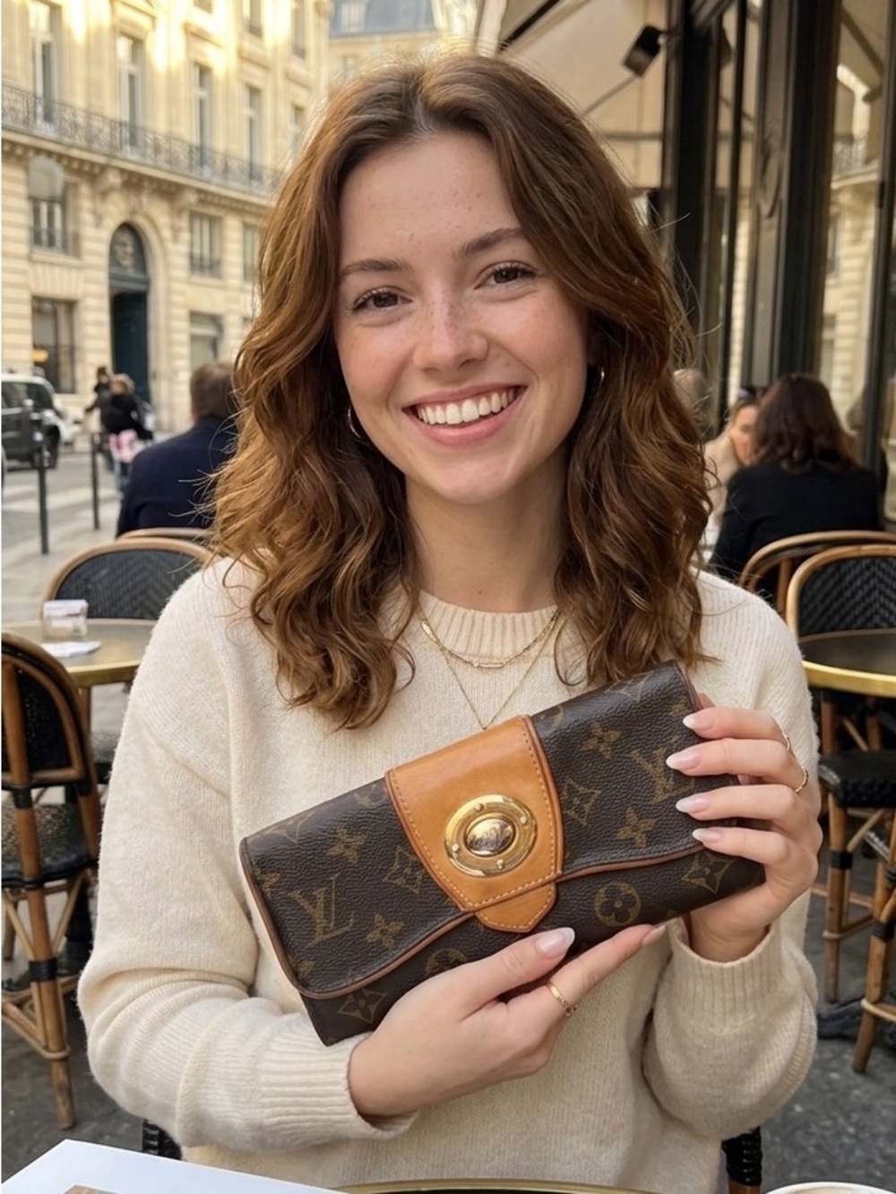Louis Vuitton Boetie Monogram Canvas Brown & Tan Turn-Lock Clutch Wallet